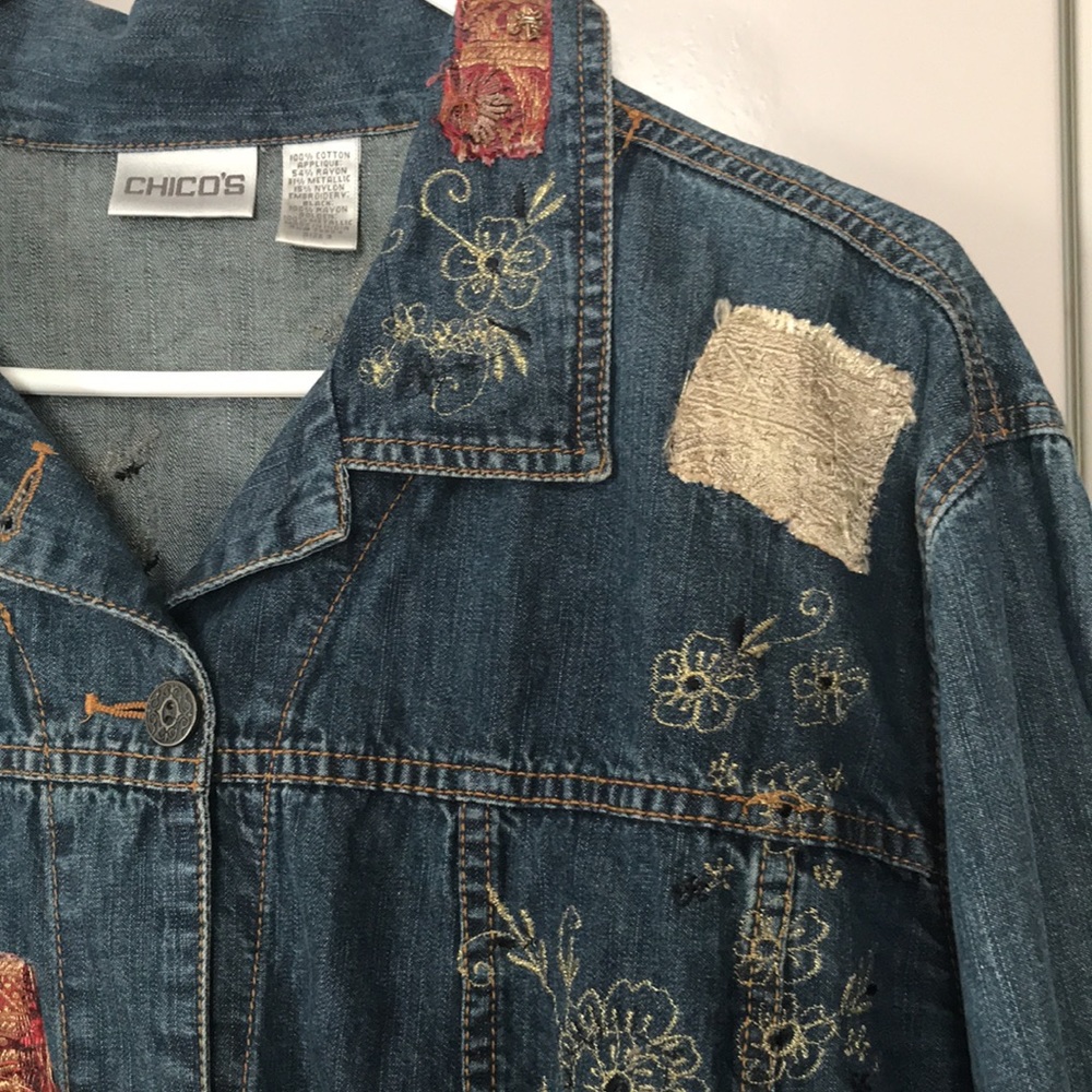 Chico’s Denim Jean Jacket Boho Unique Size 3 (XL/16) - Picture 3 of 8